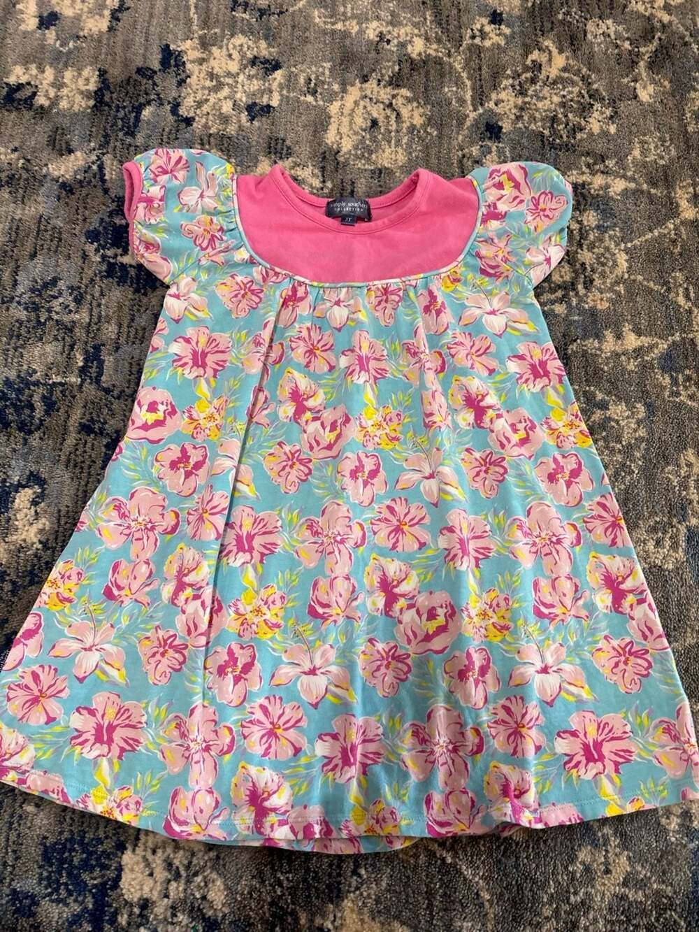 Simply Southern Floral Dress Size 3T Blue Pink